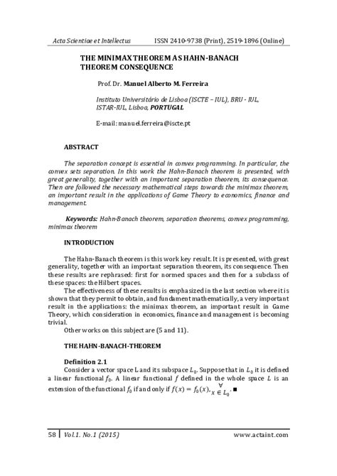 (PDF) THE MINIMAX THEOREM AS HAHN-BANACH THEOREM CONSEQUENCE | Acta Scientiae et Intellectus ...