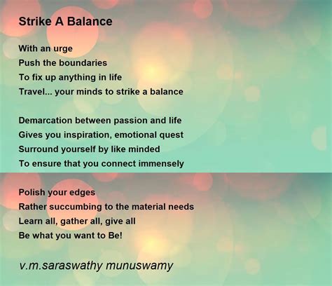 Strike A Balance - Strike A Balance Poem by v.m.saraswathy munuswamy