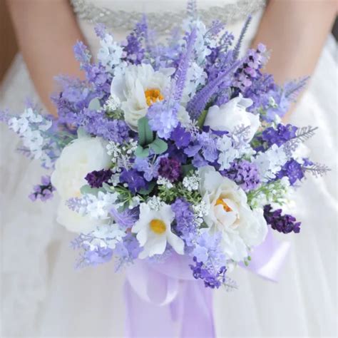 Fashion personality lavender flowers white flowers romantic wedding with bride bouquet linen ...