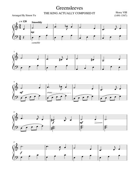 Greensleeves Sheet music for Piano (Solo) | Musescore.com