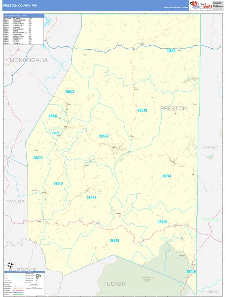 Preston County, WV Wall Map Basic Style by MarketMAPS