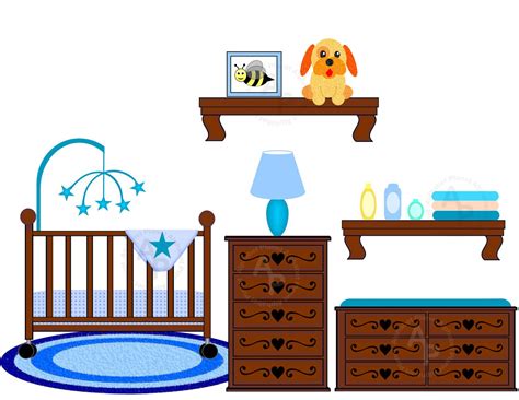 Baby Boy Nursery Crib Changing Table Digital Clip Art Set, Clipart Personal and Commercial Use ...