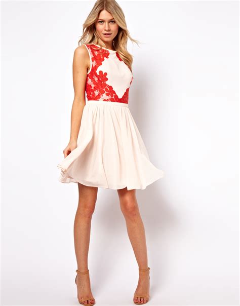 Ted baker Dress with Lace Detail in Pink | Lyst