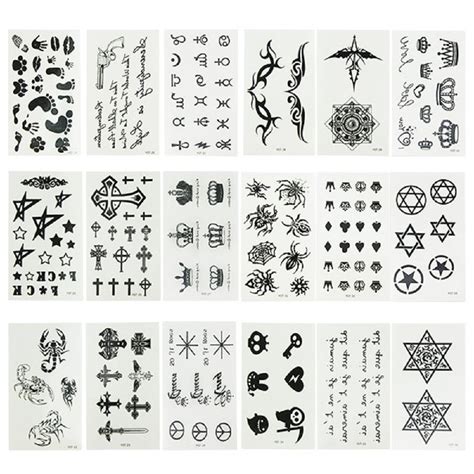 [18 Sheets] Small Black Removable Waterproof Temporary Tattoos Body Art Sticker Sheet Paper for ...