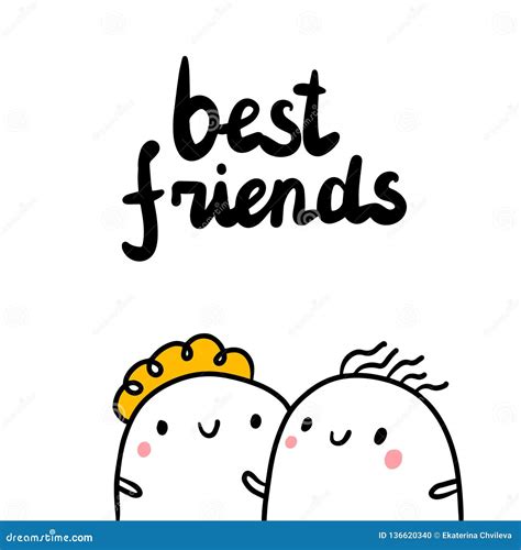 Best Friends Hand Drawn Illustration with Cute Female Friendship Stock ...