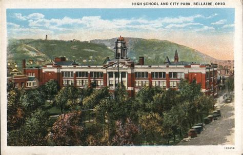 High School and City Park Bellaire, OH Postcard