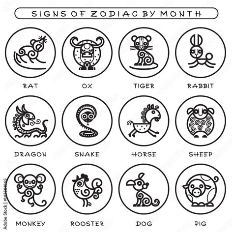 Chinese zodiac signs - set of Icons of astrological animals. Vector ...