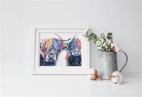 Rainbow Highland Cow Print in 10x10 and A3 Size Pride Month - Etsy