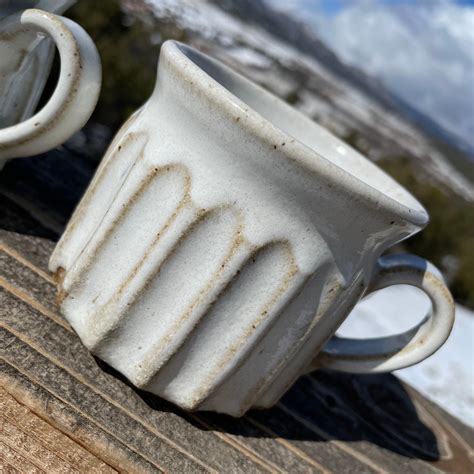 Handmade set pair mug pottery coffee cup white espresso fluted | Etsy