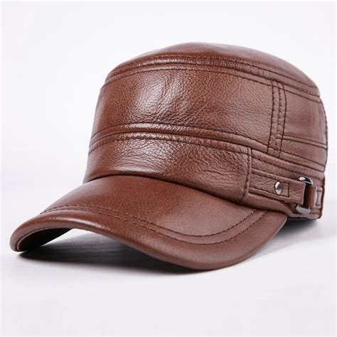 winter men's leather leather hat flat cap elderly outdoor warm ear cap ...