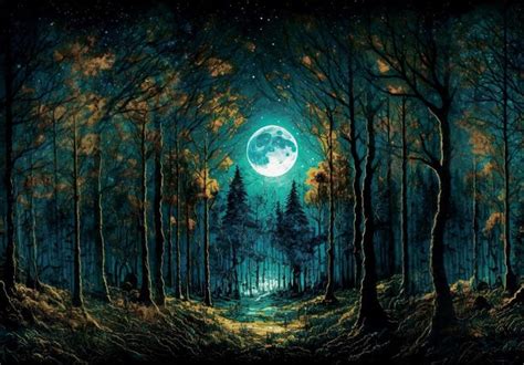 Papier Peint Enfant Fille Forêt Enchantée Nuit Lune Intissé Panoramique Garçon 254x184 cm ...