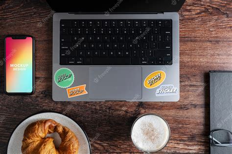 Premium PSD | Adhesive sticker on laptop device