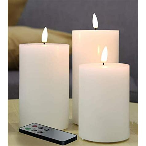 Eywamage 3 Pack White Flameless Pillar Candles with Remote D 3" H 4" 5" 6", Flat Top Flickering ...