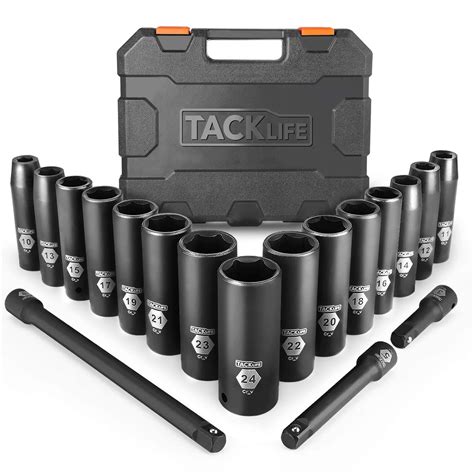 Tacklife Complete 1/2-inch Drive Deep Impact Socket Set, Metric, Cr-v ...