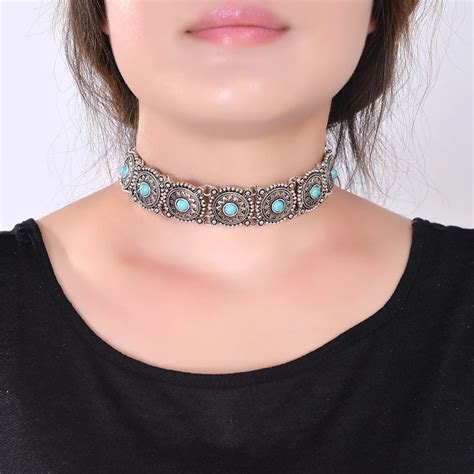 2017 Hot Boho Collar Choker Silver Necklace statement jewelry for womenFashion Vintage Ethnic ...