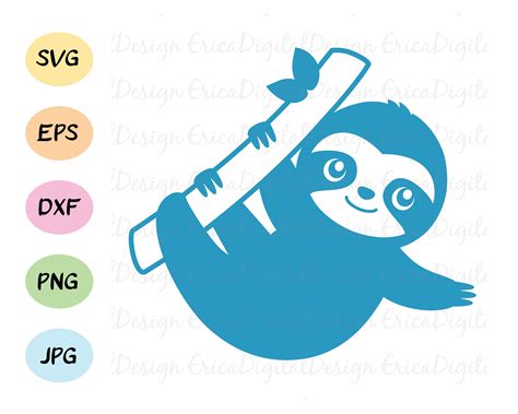 Baby sloth SVG Cute hanging sloth cut file Black and White | Etsy