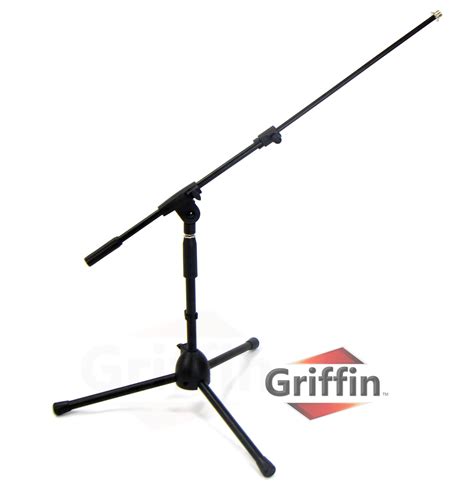 Short Microphone Stand with Boom Arm by GRIFFIN Low Profile Tripod Mic Stand Mount for Kick Bass ...