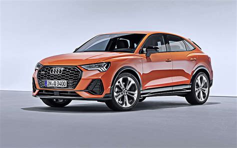 Audi Q3 Sportback Coupe, 2020, front view, orange crossover, exterior, new orange Q3 Sportback ...