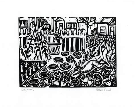 City Farm, Reproduction Print, Linocut, Giclee Fine Art Print, Black ...