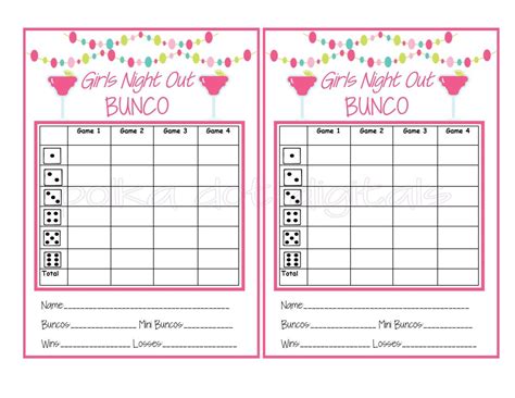 Bunco Score Cards Free Printable Score Sheets, Pencils And Dice Are All ...