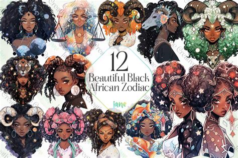 Beautiful Black African Zodiac Bundle Graphic by JaneCreative · Creative Fabrica