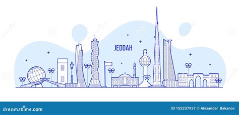 Jeddah Skyline Saudi Arabia City Vector Linear Art Stock Vector ...