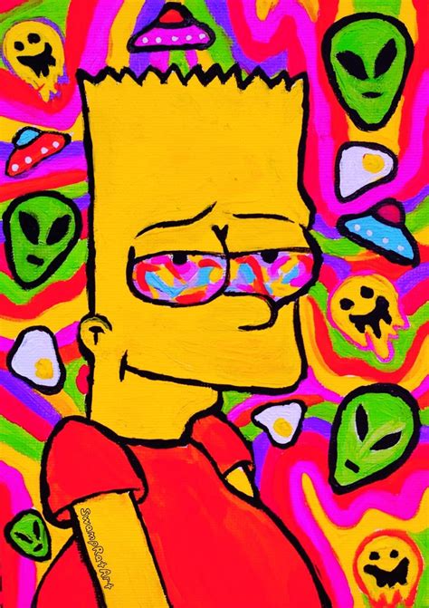 Psychadelic Trippy Stoner Bart, Giclee Fine Art Print, Hippie Simpson Stoner Painting, Colourful ...