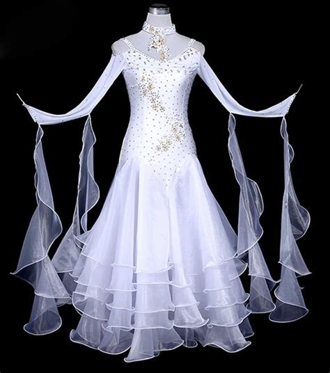 Ballroom Competition Dance Dresses Women White Color Standard Costume Lady's Waltz Tango ...