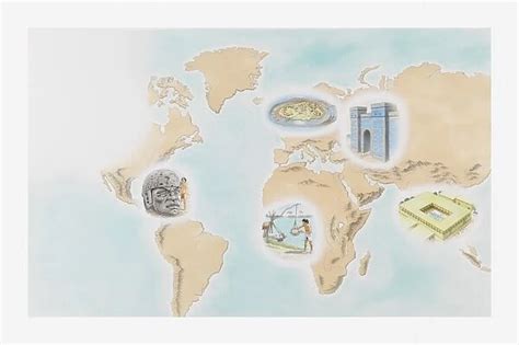 Illustration showing the first cities around the world at