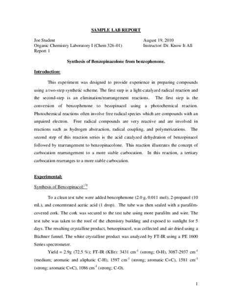 (PDF) Synthesis of Benzopinacolone from benzophenone | mari chacon ...