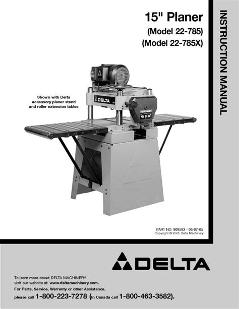 Delta 22-785 22-785X 15" Planer Instruction Manual | eBay