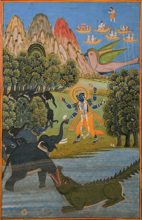 Indian miniature painting: Bhagavata Purana illustration: Gajendramoksha.* Jaipur, circa 1820 ...