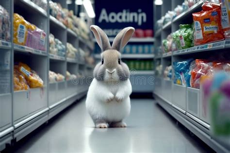 Cute Realistic Easter Bunny Goes Shopping in a Supermarket. Generative AI Stock Illustration ...