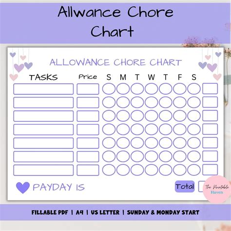 Allowance chore chart editable, How to earn money, Allowance - Inspire ...