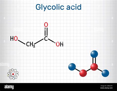 Glycolic acid, hydroacetic or hydroxyacetic acid, C2H4O3 molecule. It ...