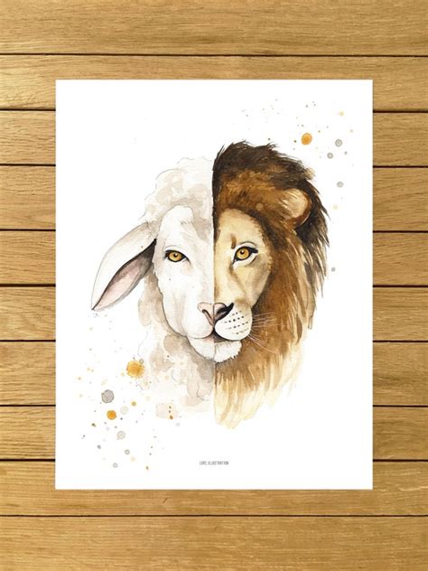 The Lion and The Lamb Art Print Watercolor Illustration | Etsy