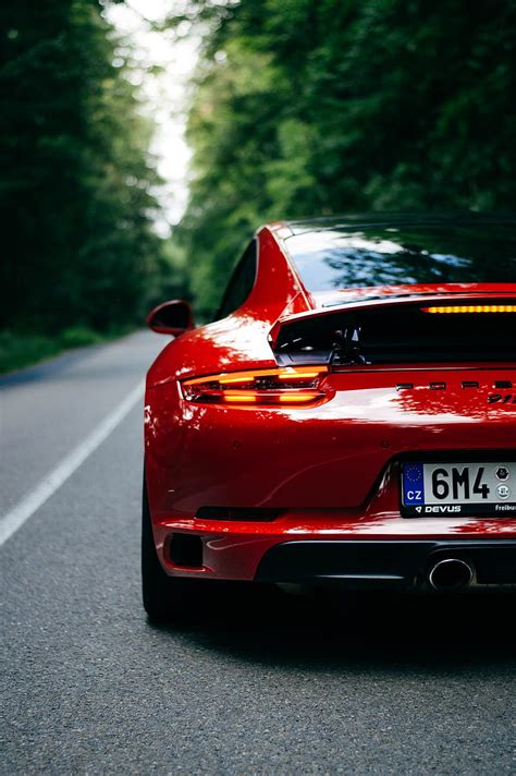 Porsche 911, porsche, car, sportscar, red, rear view, road, HD phone wallpaper | Peakpx