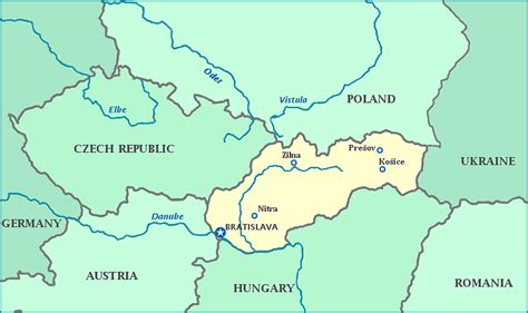 Map of Slovakia--Slovakia map - cities, Danube river, countries