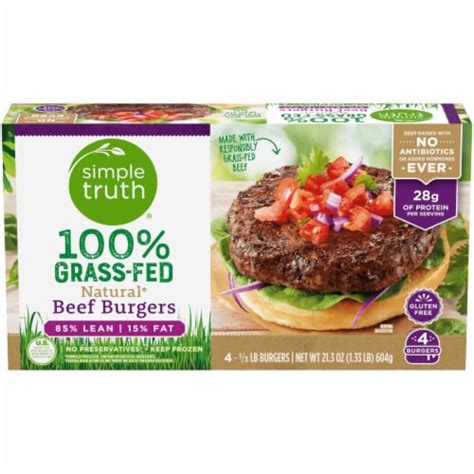 Simple Truth® 100% Grass-Fed Natural Beef Burgers, 4 ct / 21.3 oz - Kroger