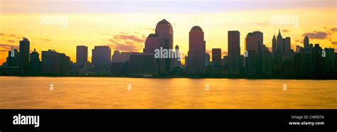 Lower Manhattan Skyline at Sunrise, from New Jersey Stock Photo - Alamy