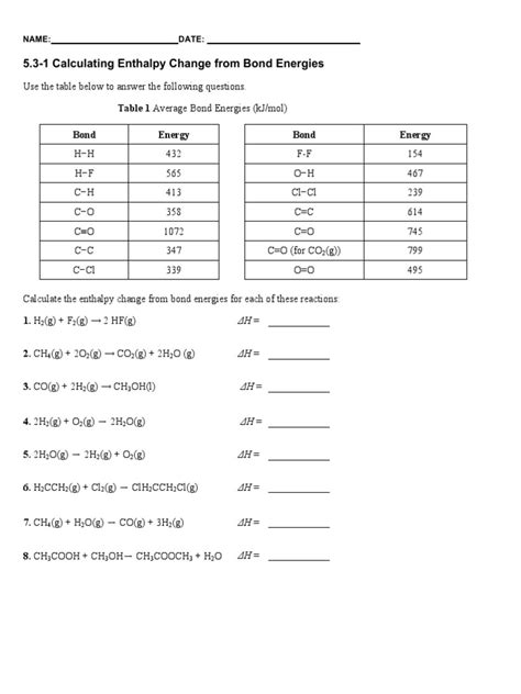 A Level GCE Worked examples of Enthalpy Calculations Answers KS5 ... - Worksheets Library