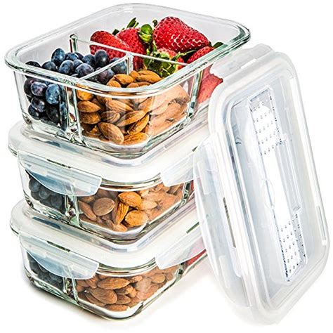 Glass Meal Prep Containers 3 Compartment - Food Storage Container Set ...