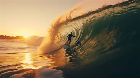 Premium Photo | Oceanic playground Surfers ride waves performing tricks ...