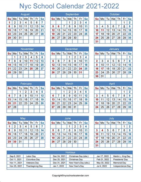 ️NYC School Calendar 2021 with Holidays [New York]