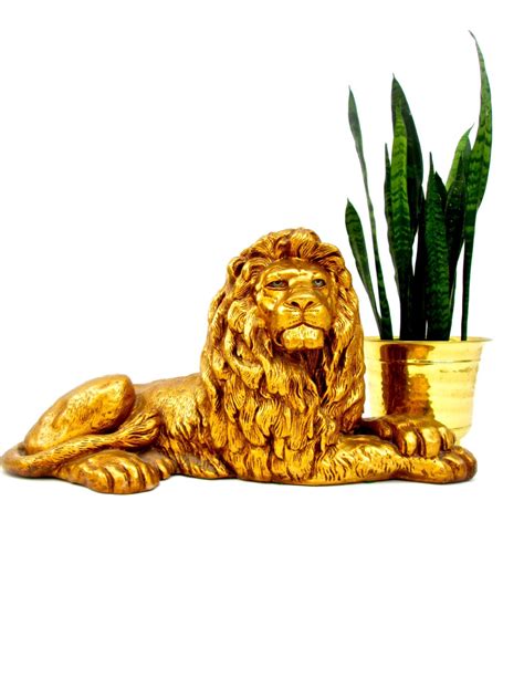 Large Mid-Century Gold Lion Statue ©1960 Progressive Arts