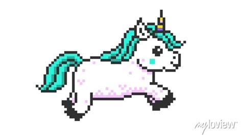 Cute kawaii running unicorn. pixel art illustration • wall stickers run ...