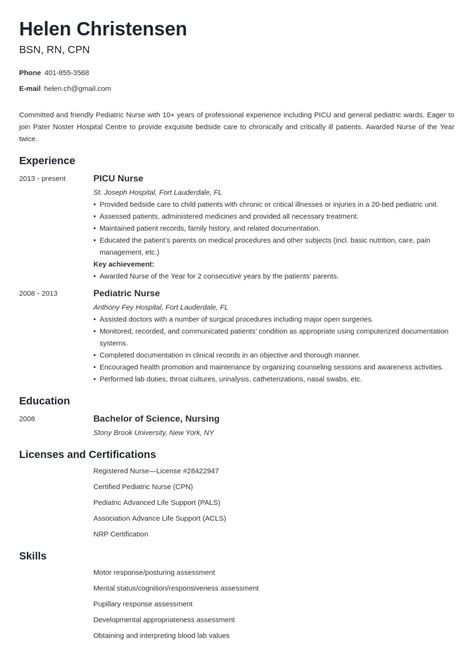 Pediatric Nurse Job Description For Resume