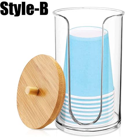 Bathroom Cup Dispenser Holder for Disposable Paper Cup with Bamboo Lid, Mouthwash Cup Holder for ...