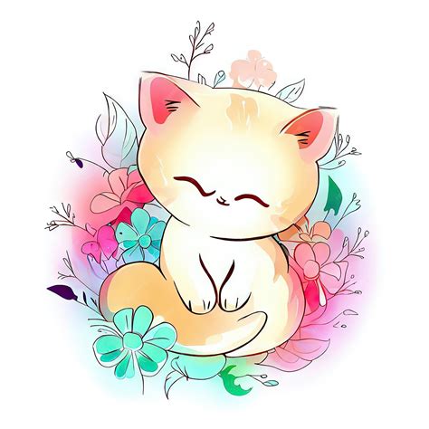 Premium AI Image | A drawing of a cat with a flower background