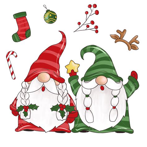 Christmas Gnome Cartoon Style Merry Christmas Couple Old Man With White ...